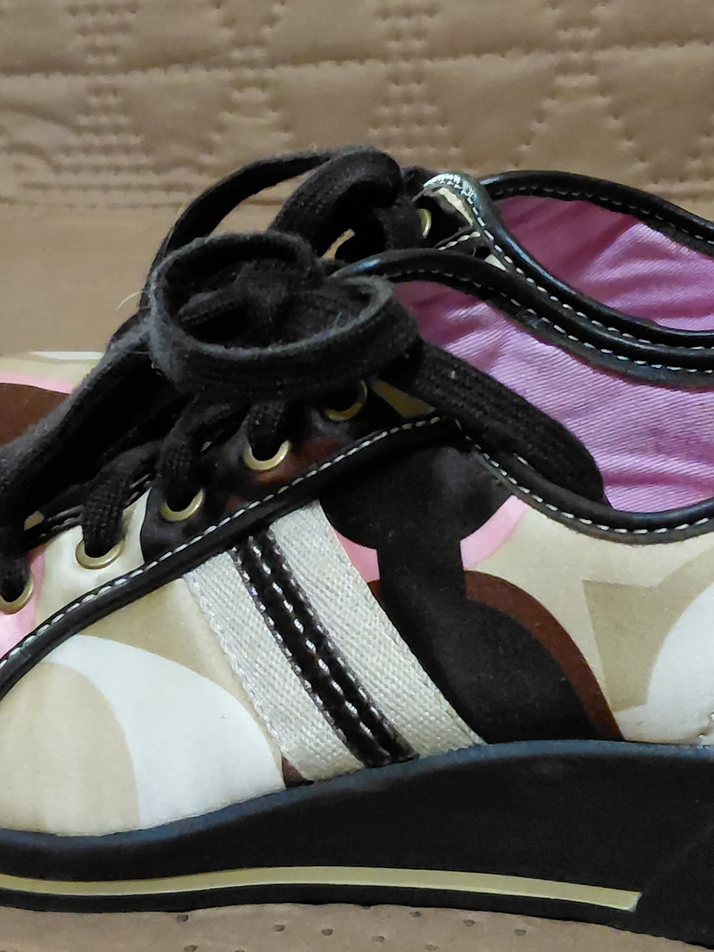 Women’s Coach Lace-Up Sneakers in Pink, Brown & Black. Sz 8